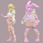 alternate_species anthro blonde_hair boots braided_hair breasts clothing female footwear fur gloves hair handwear humanoid_pointy_ears humanoid_to_anthro navel open_mouth pink_body pink_fur pink_hair pointy_ears shoes simple_background slightly_chubby solo species_transformation standing surprise torn_clothing transformation weight_gain whiskers reddishmaroon hyrule_warriors nintendo the_legend_of_zelda linkle humanoid hylian lagomorph leporid mammal rabbit 2021