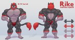 anthro big_muscles clothing color_swatch front_view fur grey_body grey_fur huge_muscles hyper hyper_muscles male mane muscular muscular_male rear_view red_clothing red_mane red_thong red_underwear solo standing thong underwear cowardlion rike_(troy300) canid canine canis felid hybrid lion mammal pantherine wolf hi_res model_sheet