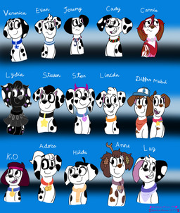 alternate_species anniversary black_body black_fur black_spots brown_body brown_fur female feral fur group male markings spots spotted_body spotted_fur white_body white_fur daniarts19 101_dalmatian_street 101_dalmatians amphibia_(series) be_more_chill_(musical) beetlejuice carrie_(stephen_king) cartoon_network dear_evan_hansen disney gravity_falls hilda_(series) masters_of_the_universe mattel nickelodeon ok_k.o.!_let's_be_heroes she-ra_(copyright) star_vs._the_forces_of_evil stephen_king_(copyright) steven_universe the_loud_house the_owl_house warner_brothers adora_(she-ra) anne_boonchuy cady_heron carrie_white dipper_pines evan_hansen hilda_(hilda) jeremy_heere kaio_kincaid lincoln_loud luz_noceda lydia_deetz mabel_pines star_butterfly steven_quartz_universe veronica_sawyer canid canine canis dalmatian domestic_dog mammal 2020 absurd_res crossover hi_res