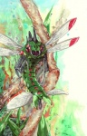 ambiguous_gender arthropod bodily_fluids detailed_background dragonfly forest generation_4_pokemon insect insect_wings nature nintendo outside plant pokemon pokemon_(species) saliva solo tab_(squitter) tree wings wood yanmega