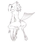 anthro avian_feet blue_eyes butt feathers feet female hair looking_at_viewer nude presenting simple_background solo tail tail_feathers talons toes w4g4 lyra_(w4g4) avian bird potoo absurd_res hi_res