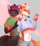 anthro breasts clothing crop_top cropped_sweater duo female female/female midriff navel shirt topwear under_boob angel_patoo makupatoo cocoline max_patoo canid canine canis mammal wolf hi_res