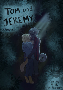 barefoot black_hair blonde_hair bottomwear clothed clothing duo eyes_closed feet flannel_shirt fur grey_body grey_fur hair hand_in_pants hand_on_butt hand_on_chest kissing logo male male/male outside pants tail text yellow_body yellow_fur kriek_wildebeest jeremy_(kriek_wildebeest) tom_(kriek_wildebeest) border_collie canid canine canis collie domestic_dog herding_dog husky hybrid mammal nordic_sled_dog pastoral_dog sheepdog spitz wolf artist_logo artist_name comic cover cover_art cover_page english_text hi_res
