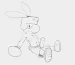 anthro erection genitals humanoid_genitalia humanoid_penis male penis solo cellcone tough_bippy wan_wan_games bippy lagomorph leporid mammal rabbit monochrome