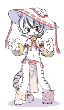 4_fingers anthro armband bangle bell bell_collar black_eyes black_highlights black_stripes bottomwear claws clothed clothing collar cute_fangs earhole fangs female fierce_expression fingers flat_chested footwear fur hair highlights_(coloring) jewelry kemono loincloth midriff navel open_mouth open_smile panties pink_clothing ribbons side-tie_panties skimpy smile socks solo standing stripes tassels teeth toeless_footwear toeless_socks underwear white_body white_fur white_hair wide_brim_hat young orenjipiiru felid mammal pantherine tiger absurd_res hi_res