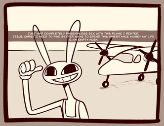 4_fingers after_sex aircraft airplane anthro biped caption clothed clothed_anthro clothed_male clothing comic_panel ears_up fingers gesture gloves grin hand_gesture handwear interjection male male_anthro noseless overalls pointing propeller rabbit_ears self-parody selfie slim slim_anthro slim_male smile solo teeth text vehicle wheel white_text gooseworx glitch_productions the_amazing_digital_circus jax_(tadc) lagomorph leporid mammal rabbit 2024 comic digital_drawing_(artwork) digital_media_(artwork) english_text
