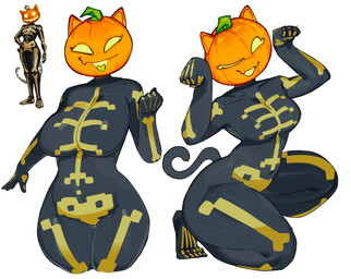 anthro big_breasts breasts female food for_a_head fruit kneeling one_eye_closed open_mouth plant pumpkin pumpkin_head solo tail thick_thighs thigh_gap wide_hips wink ryota_ravioli epic_games fortnite patreon spice_(fortnite) domestic_cat felid feline felis mammal object_head 2025 absurd_res hi_res reference_image