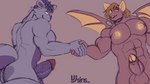 anthro areola balls big_areola big_butt big_nipples big_pecs big_penis big_tail butt duo erection genitals gesture girthy handshake humanoid_genitalia humanoid_penis male male/male muscular muscular_arms nipples nude pecs penis purple_body spread_wings tail thick_arms wings vjsins gats_(stabstag) onyx_fjord_(onyxfjord) bat mammal mustelid otter river_otter 16:9 hi_res widescreen male_(lore)