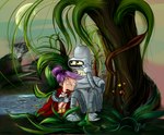 bodily_fluids crying deviantart_logo duo female hair machine male not_furry plant purple_hair sad science_fiction tears tree water missfuturama comedy_central deviantart futurama bender_bending_rodríguez fan_character human humanoid mammal robot watermark