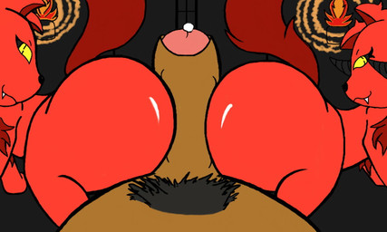 bestiality big_butt black_pubes bodily_fluids brown_body brown_penis brown_skin butt collaborative collaborative_hot_dogging collaborative_sex curled_horn duo_focus erection faceless_character faceless_male female feral fire first_person_view foreskin fur genital_fluids genitals glistening group group_sex hell horn hot_dogging human_on_feral humanoid_genitalia humanoid_penis interspecies male male/female male_on_feral partially_retracted_foreskin penis precum pubes red_body red_fur red_skin sex threesome trio strawberrydog canid canine canis demon human mammal wolf 5:3