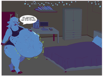 anthro bed bra breasts clothing computer digestion electronics female female_focus female_pred freckled_breasts freckled_ears freckled_face freckled_hips freckled_shoulders freckles fur furniture group hooves mass_vore multiple_prey overweight panties rumbling_stomach size_difference solo_focus teasing text underwear vore white_body white_fur weirdocat pepper_(peppershakerr) deer mammal english_text hi_res