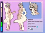 blue_eyes color_swatch female front_view fur green_eyes grey_hair hair heterochromia humanoid_face humanoid_pointy_ears mugshot nipples pink_nipples pointy_ears rear_view smile smiling_at_viewer smirk smirking_at_viewer tail three-quarter_view transformation vulva white_body white_fur white_skin drqube animal_humanoid arctic_fox canid canine fox human humanoid hybrid mammal true_fox absurd_res hi_res model_sheet portrait