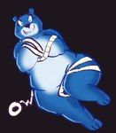 anthro black_background blue_body blue_fur bodily_fluids breasts eyelashes featureless_breasts female fur hands_behind_back looking_at_viewer nervous nervous_smile nude simple_background slightly_chubby slightly_chubby_female smile solo sweat sweatdrop thick_thighs toilet_paper ratsinablanket charmin_bear charmin_ultra_soft_mom bear mammal absurd_res full-length_portrait hi_res portrait