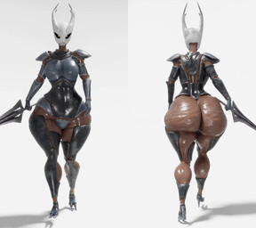 anthro armor big_butt brown_body butt cellulite female front_view glistening glowing glowing_eyes horn huge_butt looking_at_viewer melee_weapon rear_view simple_background solo sword thick_thighs walking weapon lazyisopod hollow_knight team_cherry fan_character animal_humanoid arachnid arachnid_humanoid arthropod arthropod_humanoid humanoid insect insect_humanoid 3d_(artwork) 3d_animation animated digital_media_(artwork) hi_res loop sound