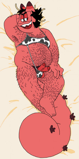 2_horns 2_penises 4_fingers 4_toes animal_print antennae_(anatomy) anthro arm_hair armpit_hair balls belly_hair black_hair body_hair chest_hair clothed clothed_anthro clothing cow_print cow_print_sling_bikini diphallism erection eyewear feet fingers foreskin genitals glasses hair hairy half-closed_eyes hand_behind_head hand_on_leg horizontal_diphallism horn humanoid_feet humanoid_hands leg_hair looking_aside lying male male_anthro multi_genitalia multi_penis narrowed_eyes navel on_back one-piece_swimsuit open_mouth overweight overweight_anthro overweight_male parapodium partially_clothed partially_retracted_foreskin pattern_clothing pattern_swimwear penis plantigrade red_body sling_bikini smile solo swimwear tail teeth toes tongue toony two-piece_swimsuit wearing_glasses polychaete_(artist) rake_(polychaete) annelid bristle_worm ragworm worm 2019 hi_res
