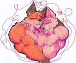 anthro barazoku blush claws duo fur hand_holding heart_symbol hug hugging_another male male/male multicolored_body multicolored_fur muscular muscular_anthro muscular_male orange_body orange_fur red_thread white_body white_fur pinumontbalou epic_games fortnite fennix_(fortnite) volpez_(fortnite) arctic_fox canid canine canis fox mammal red_fox true_fox absurd_res hi_res brother_(lore) brothers_(lore) incest_(lore) sibling_(lore)