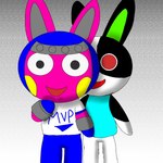 behind_you blush clothed clothing duo female male male/female multicolored_body ninja ninja_suit red_eyes shirt topwear two_tone_body warrior yandere siosasakama animal_crossing nintendo dotty_(animal_crossing) snake_(animal_crossing) lagomorph leporid mammal rabbit hi_res