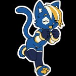 1:1 alpha_channel anthro biped blonde_eyebrows blonde_hair blue_body blue_ears blue_fur blue_tail chizi clothing domestic_cat e621 eyebrows felid feline felis fur hair hexerade legwear male male_anthro mammal mascot multicolored_hair reaction_image solo sticker tail two_tone_hair white_hair white_inner_ear yellow_eyes yellow_nose