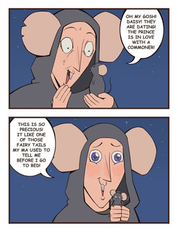 2_panel_comic ambiguous_gender blush bodily_fluids buckteeth clothed clothing dialogue duo feral fingers grey_body grey_clothing holding_feral night open_mouth open_smile outside sky smile star starry_sky sweat teeth text bonnymama7 daisy_(bonnymama7) sneach_(bonnymama7) human mammal rodent 2025 absurd_res comic comic_sans digital_media_(artwork) english_text hi_res