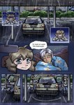 bedding blanket blonde_hair blue_eyes car duo female hair male not_furry parking_lot raining sleeping vehicle white_hair fanimal_creations the_weight_of_scales drake_(the_weight_of_scales) iris_(the_weight_of_scales) human humanoid mammal absurd_res comic hi_res