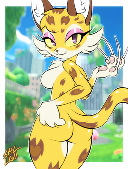 anthro bedroom_eyes breasts butt chest_tuft claws countershading eyeshadow female female_anthro fur glistening_eyelids half-closed_eyes long_claws looking_at_viewer makeup narrowed_eyes nude seductive side_boob simple_background solo spots thick_thighs tuft wide_hips sky_light skylight_(artist) kirby_(series) kirby_and_the_forgotten_land nintendo clawroline felid leopard mammal pantherine 2022 digital_media_(artwork) hi_res portrait three-quarter_portrait