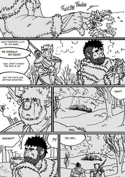 anthro beard dialogue duo ear_piercing facial_hair facial_piercing male male/male manly piercing teeth text husky92 european_mythology greek_mythology mythology bovid bovine humanoid mammal minotaur orc comic english_text hi_res monochrome multiple_scenes