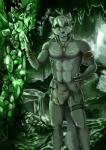 anthro biped bottomwear cavern clothed clothing front_view inside loincloth male skimpy solo standing baroque_(artist) canid canine canis mammal wolf green_theme hi_res