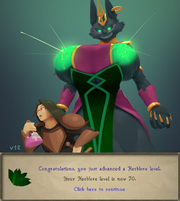 5_fingers accessory ambiguous_gender anthro areola armor armwear big_breasts big_nipples black_body black_ears black_fur black_hair bodily_fluids breasts clenched_teeth clothed clothing container dialogue_box duo ear_piercing exposed_breasts eyebrows eyelashes eyewear female fingernails fingers front_view fur gameplay_mechanics glasses green_areola green_eyes green_nipples hair holding_object huge_breasts lactating larger_female looking_down monotone_body nails nipples open_mouth piercing potion simple_background size_difference teeth text dibujosv12 jagex runescape amascut felid human mammal pantherine 2026 absurd_res digital_drawing_(artwork) digital_media_(artwork) english_text hi_res