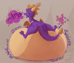 abdominal_bulge after_vore belly big_belly burp_cloud burping digestion feral feral_pred horn huge_belly hyper hyper_belly male male_pred multiple_prey open_mouth purple_body purple_scales quadruped rear_view resting_on_belly rumbling_stomach scales sloshing_belly tail vore yellow_body yellow_scales blitzit activision european_mythology mythology spyro_the_dragon spyro dragon mythological_creature mythological_scalie scalie western_dragon 2024 hi_res signature