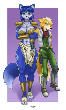 anthro bandeau belt big_breasts blue_body blue_eyes blue_fur blue_hair blush bottomwear breasts canon_couple choker circlet clothing collarbone dipstick_tail duo eyebrows eyelashes female footwear fur green_eyes hair jewelry larger_female loincloth male markings navel necklace sandals shoes shoulder_guards size_difference soft_abs tail tail_markings topwear white_body white_fur kjoge1 nintendo star_fox fox_mccloud krystal_(star_fox) canid canine fox mammal 2026 hi_res