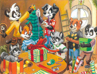 ambiguous_feral ambiguous_gender anthro black_body black_clothing black_fur black_nose black_shirt black_t-shirt black_topwear blue_bottomwear blue_clothing blue_pants blue_shirt blue_topwear bottomwear brown_body brown_bottomwear brown_clothing brown_fur brown_pants brown_shorts cheek_tuft christmas_tree closed_smile clothed clothing door facial_tuft feral fur grey_body grey_fur group head_tuft holding_present holidays hoodie inside male mouth_closed open_mouth open_smile orange_body orange_fur pants pattern_clothing pattern_shirt pattern_topwear plant red_clothing red_topwear shirt shorts sitting smile standing striped_clothing striped_shirt striped_topwear stripes t-shirt topwear tree tuft white_body white_clothing white_fur white_shirt white_t-shirt white_topwear yellow_clothing yellow_hoodie yellow_topwear young young_anthro young_male pandapaco christmas art_(pandapaco) biro_(pandapaco) julio_(pandapaco) nemorio parinton roni_(imroni) bear border_collie canid canine canis collie domestic_dog fox giant_panda herding_dog mammal pastoral_dog procyonid raccoon sheepdog traditional_media_(artwork)