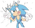 2013 amazed anthro blue_body blue_fur bodily_fluids clothing dialogue english_text eulipotyphlan flying_sweatdrops fur gloves handwear hedgehog male mammal open_mouth root8beat sega simple_background solo sonic_the_hedgehog sonic_the_hedgehog_(series) sweat sweatdrop text white_background