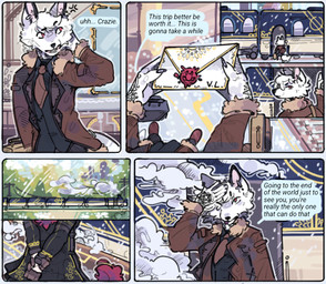 anthro clothing dialogue eyewear female fur glasses hair letter male piercing speech_bubble steam tattoo text train vehicle white_body white_fur snowfoxy66 snow_(snowfoxy66) valleria_(vellbell) arctic_fox canid canid_demon canine demon fox mammal true_fox comic digital_media_(artwork) english_text hi_res
