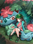 ambiguous_gender blush breasts clothed clothing eyes_closed female group hat headgear headwear gonzarez1938 nintendo pokemon pokemon_masters leaf_(pokemon) bulbasaur generation_1_pokemon generation_6_pokemon human ivysaur mammal mega_evolution mega_venusaur pokemon_(species) absurd_res hi_res