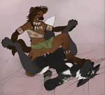 abdominal_bulge abs amazon amazon_position animal_genitalia animal_penis anthro anthro_on_anthro anthro_penetrated anthro_penetrating anthro_penetrating_anthro areola armband bed black_body black_fur blep bodily_fluids breasts brown_body brown_fur brown_hair canine_genitalia canine_penis cum cum_in_pussy cum_inside disability dominant duo exposed_breasts female female_penetrated fur furniture genital_fluids genitals hair jewelry knot knotting leather legs_up lying male male/female male_penetrating male_penetrating_female muscular muscular_female necklace nipples on_back penetration penile penile_penetration penis penis_in_pussy pillow prosthetic pussy sash sex simple_background small_breasts smile submissive submissive_male teeth tomboy tongue tongue_out tribal vaginal vaginal_penetration blokfort aleks_(toothandscale) polaris_(mousguy) canid canine fox hyena mammal spotted_hyena 2021