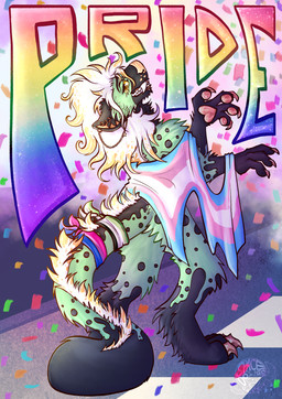 anthro aromantic_pride_colors bisexual_pride_colors blonde_hair claws confetti gold_(metal) gold_jewelry green_body grin grinning_at_viewer hair jewelry lgbt_pride male niven piercing pose pride_color_flag pride_colors pride_parade rear_view smile smiling_at_viewer solo street transgender_pride_colors white_hair starseeker lgbt_pride_month domestic_cat felid feline felis hybrid hyena mammal absurd_res hi_res trans_(lore) trans_man_(lore)
