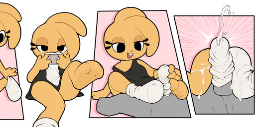 anthro balls biped black_clothing bodily_fluids clothing cum cumshot dress duo ejaculation eyelashes feet female foot_fetish foot_play footjob footwear genital_fluids genitals grey_body loli male male/female open_mouth pupils sex smile socks toes young gaturo lagomorph leporid mammal rabbit absurd_res hi_res