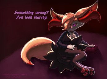 anthro anus bottomless butt clothed clothing female genitals jacket pillow simple_background solo topwear vulva coffeefly nintendo pokemon fan_character te braixen generation_6_pokemon pokemon_(species)