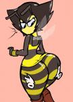 annoyed antennae_(anatomy) anthro big_butt black_body black_hair boots bottomless butt clothed clothing disembodied_hand duo female footwear grope hair hand_on_butt holding_butt huge_butt insect_wings looking_back mouthless shirt shoes tank_top thick_thighs topwear wide_hips wings yellow_body vendant karri arthropod bee hymenopteran insect