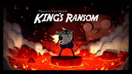 ambiguous_gender beak beard clothing detailed_background duo facial_hair feral fire hair lava male on_model rock smoke standing teeth text title title_card toony joy_ang adventure_time cartoon_network gunter_(adventure_time) ice_king avian bird human mammal penguin 16:9 digital_media_(artwork) english_text hi_res official_art widescreen