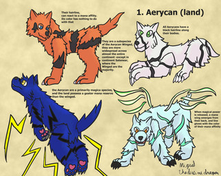 ambiguous_gender blue_hair feral fur group hair magic orange_hair simple_background species_information species_sheet tail text thunder toony white_hair yellow_eyes miguel_the_divine_dragon aerycan canid canine canis mammal wolf absurd_res digital_media_(artwork) english_text hi_res model_sheet species_name