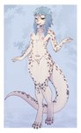 absurd_res anthro argonian azeez-ij_(sheri) bedroom_eyes bethesda_softworks blue_hair breasts claws female front_view genitals hair hi_res microsoft mishabahl narrowed_eyes nipples non-mammal_breasts non-mammal_nipples nude pussy reptile scales scalie seductive solo standing tail the_elder_scrolls toe_claws white_body white_scales