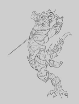 anthro armor clothed clothing digitigrade empty_eyes headgear helmet holding_melee_weapon holding_object holding_sword holding_weapon horn male male_anthro melee_weapon mouth_closed simple_background solo standing sword three-quarter_view weapon aduran komodo_dragon lizard monitor_lizard reptile scalie full-length_portrait hi_res monochrome portrait