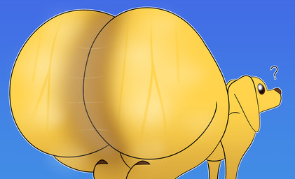 ambiguous_gender big_butt bodily_fluids butt feral huge_butt hyper hyper_butt looking_back musk simple_background solo sweat sweaty_butt yellow_body mechaclank peels_(fortnite) canid canine canis domestic_dog mammal hi_res