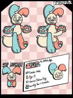 anthro balloon balloon_animal balls erection genitals inflatable male male/male penis smile solo standing text rubbersplitz splitz_(rubbersplitz) canid canine mammal english_text hi_res