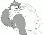 anthro belly blush butt duo humanoid_hands male moobs overweight overweight_male simple_background white_background tiger_cub canid canine canis domestic_dog mammal 2019