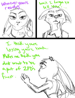 anthro clothed clothing female fur male progressoftomorrow disney zootopia judy_hopps nick_wilde canid canine fox lagomorph leporid mammal rabbit red_fox true_fox comic hi_res source_request