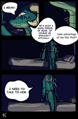 anthro bed clothing dialogue female furniture horn shaking shivering solo speech_bubble tail text underwear yellow_eyes brradett lernie_(brradett) scalie absurd_res colored comic digital_media_(artwork) english_text hi_res