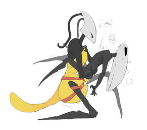 2_horns antennae_(anatomy) anthro arched_back black_body black_eyes blush blush_lines bodily_fluids breath dominant dripping_vulva duo ejaculation eyes_closed female female/female female_penetrated female_penetrating female_penetrating_female genital_fluids hand_on_chest harness holding_another horn kneeling larger_dom leaking_vagina motion_lines multicolored_body on_one_knee orgasm penetration red_harness sex sex_toy sex_toy_in_vagina sex_toy_insertion shaking_legs shaking_orgasm simple_background size_difference stand_and_carry_position standing standing_sex strapon strapon_in_vagina strapon_insertion strapon_sex sweat sweatdrop tail toying_partner tremble_lines tremble_spikes trembling_for_pleasure vaginal vaginal_fluids vaginal_penetration vaginal_squirting vaginal_squirting_while_penetrated white_background white_head yellow_body yellow_tail justdog hollow_knight:_silksong hollow_knight_(franchise) team_cherry hornet_(hollow_knight) shakra_(hollow_knight:_silksong) arachnid arthropod 2025 digital_media_(artwork) flat_colors hi_res sketch