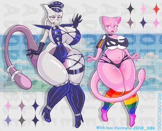 anthro areola armwear bdsm bedroom_eyes big_breasts blush bondage bondage_gear boots bound breasts camel_toe cleavage clothed clothing collar confident contrapposto costume curvy_figure duo elbow_gloves embarrassed female female_anthro footwear garter_straps genitals glistening glistening_body glistening_skin gloves half-closed_eyes handwear hat headgear headwear high_heeled_boots high_heels hips_forward hourglass_figure huge_breasts latex latex_boots latex_clothing latex_footwear latex_gloves latex_handwear legwear lgbt_pride long_tail metal metal_collar military_uniform mistress multicolored_body multicolored_clothing multicolored_legwear multicolored_skin multicolored_stockings narrowed_eyes nipples nude officer_uniform open_mouth overweight pale_skin partially_clothed pattern_clothing pattern_legwear pattern_stockings pink_body pink_skin pokemorph pose pride_colors rainbow_clothing rainbow_legwear rainbow_stockings seductive shoes shy size_difference slightly_chubby smile smirk smooth_skin socks stockings striped_clothing striped_legwear striped_stockings stripes tail teasing text thick_thighs thigh_boots thigh_highs tight_clothing tongue torn_clothing two_tone_body two_tone_skin uniform wide_hips zefir_vibedark nintendo pokemon generation_1_pokemon humanoid legendary_pokemon mew_(pokemon) mewtwo pokemon_(species) artist_name hi_res